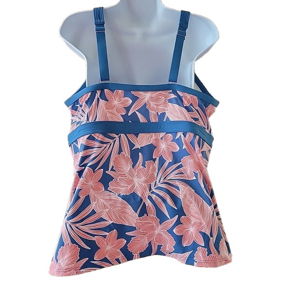 Swim Top Floral 16 DDD Halter Tankini Blue Coral Padded Bra (L) Lands End  S402 - Picture 2 of 6